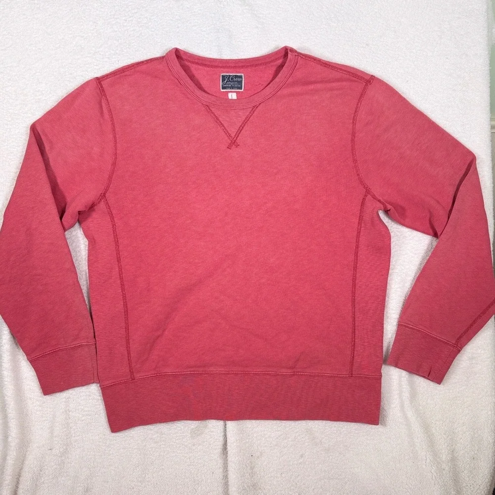 J.Crew Vintage Fleece Crewneck Sweatshirt V-Stitch Men's L Faded Red Coral